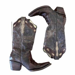 Vintage Buitre Western Caiman Snakeskin Leather Cowboy Boots Women Size 7 / 27